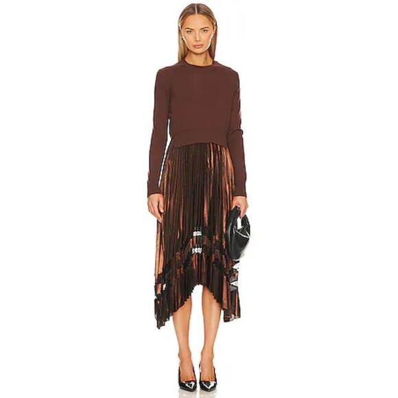ALLSAINTS Nadia Foil Midi Dress Wool 2-in-1 Size Medium NWT - Picture 1 of 16
